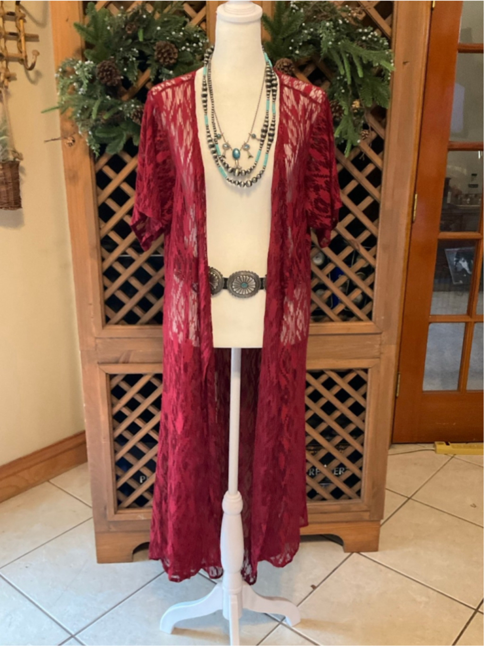 Crazy Train Burgundy Lace Long Kimono Duster Western Boho Cardigan